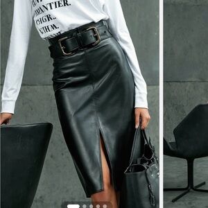 STYLEWE Black High-Waisted Faux Leather Pencil Skirt